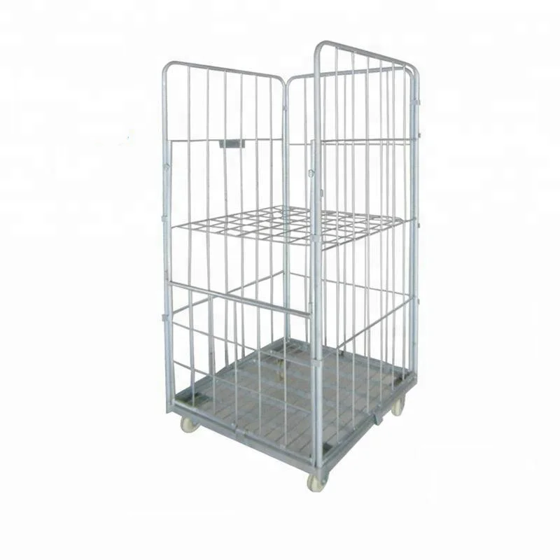 Foldable Steel Wire Mesh Material Warehouse Used Roll off Container Cage Trolley warehouse roll cages storage cart