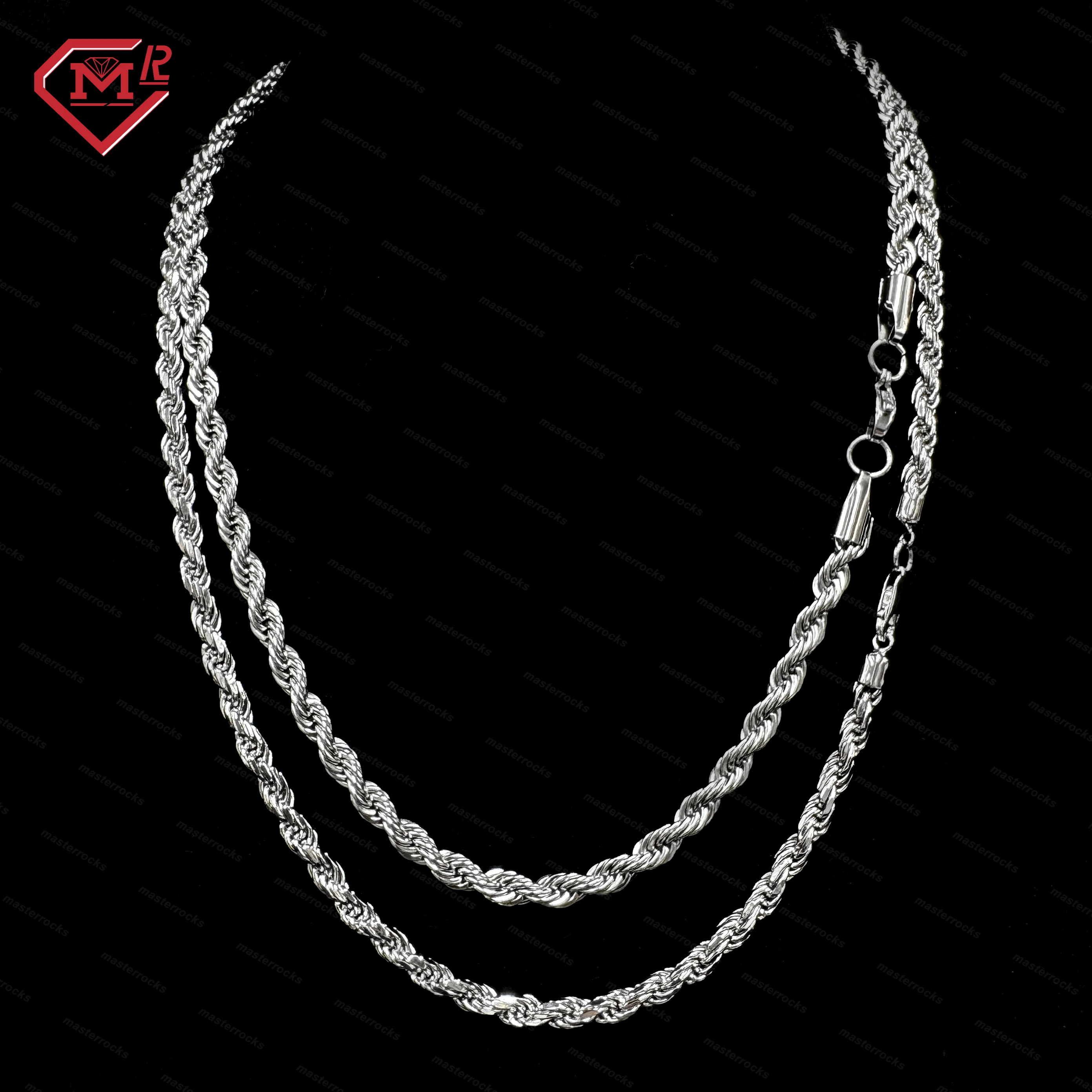 925 Sterling Silver 4mm 5mm 6mm 7mm Rope Chain Necklace Custom Gold Plated Hip Hop Rope Chain For Men