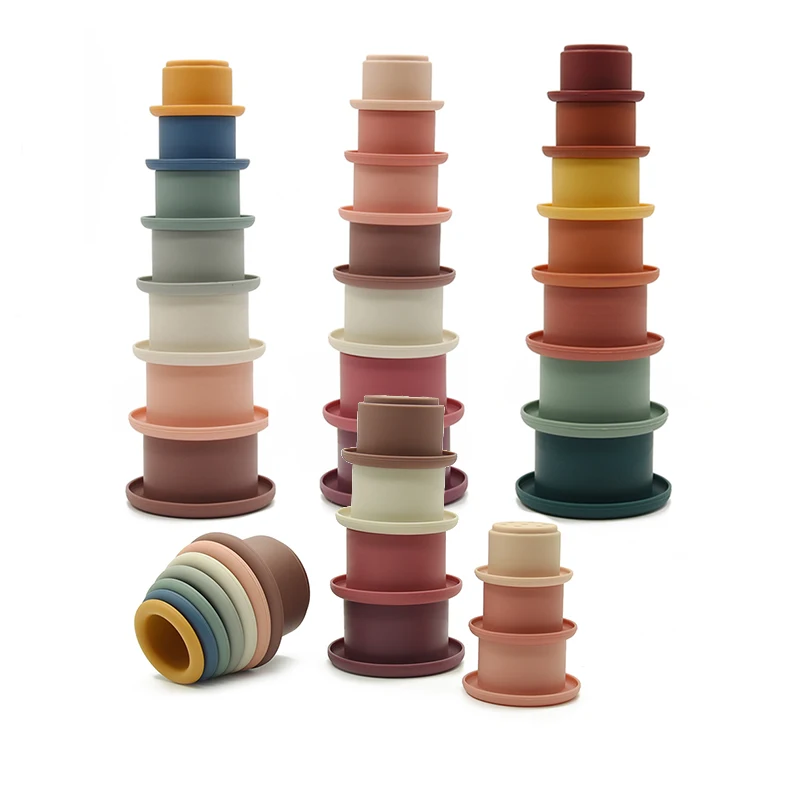 7pcs Silicone Stacking Cups Baby Stack Toy Toddler Kids Stacker Block Cup Nesting Montessor Silicon Educational Toys