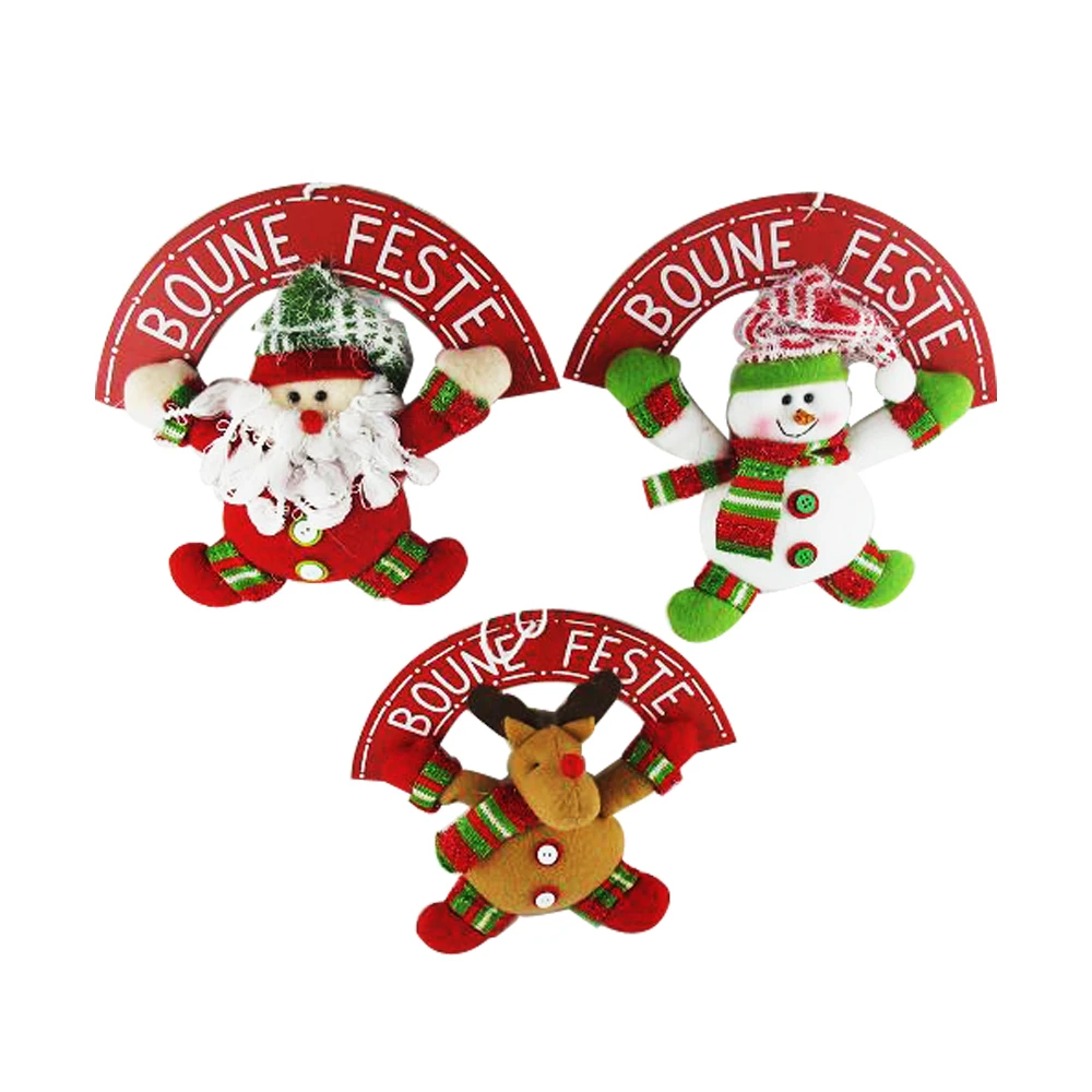 factory direct christmas wood board wreath hanging ornament santa snowman rudolph christmas decoration