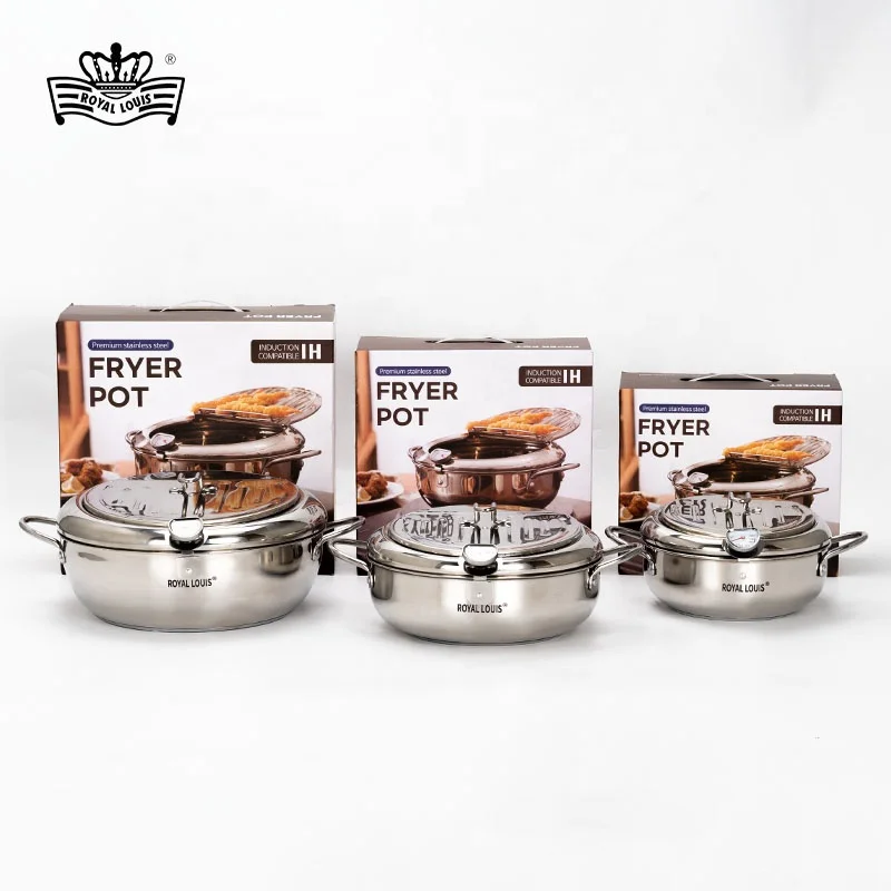 Japanese Deep Frying Pot with a Thermometer and a Lid 304 Stainless Steel Kitchen Tempura Fryer Pan 20 24 28 cm Kitchen Utensils