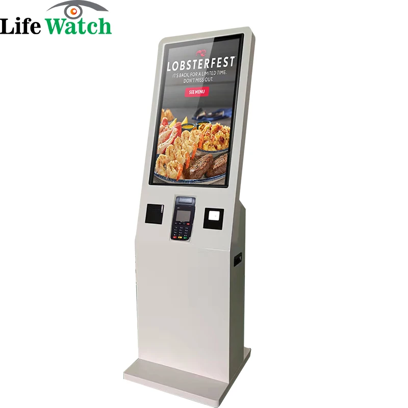 hot selling factory 43-inch free stand windows Android OS QR camera RFID recognition payment order menu restaurant lcd kiosk