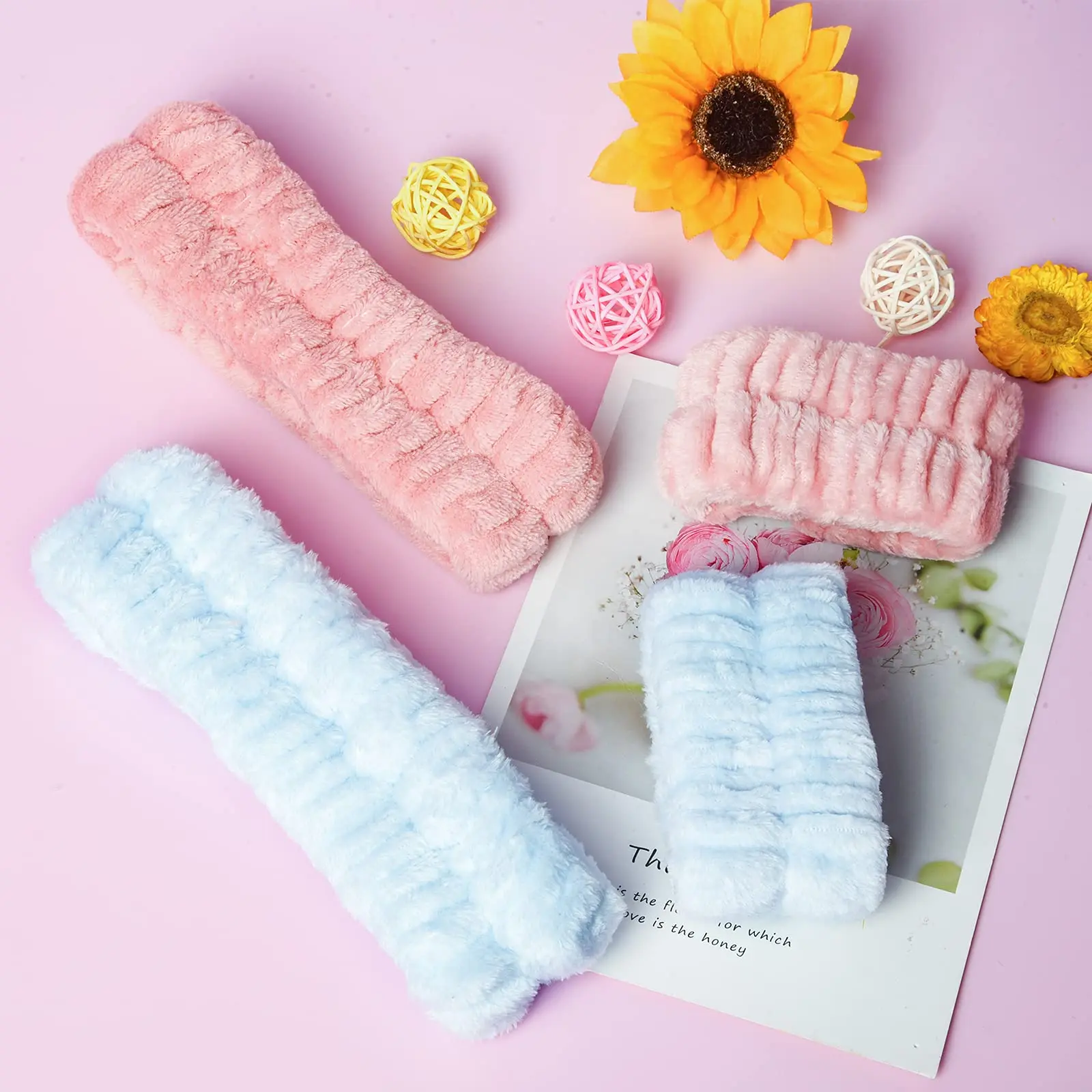 custom Women skincare Spa Facial Makeup Headband Soft Microfiber Wrist Washband Hair Wraps Headbands for Wash Face Shower Bath