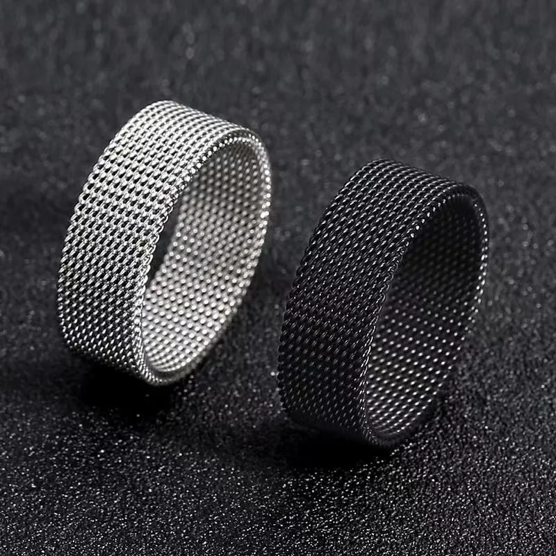 8mm Stainless steel braided elastic stretchable mesh fashion ring gold plated mesh chain middle finger ring