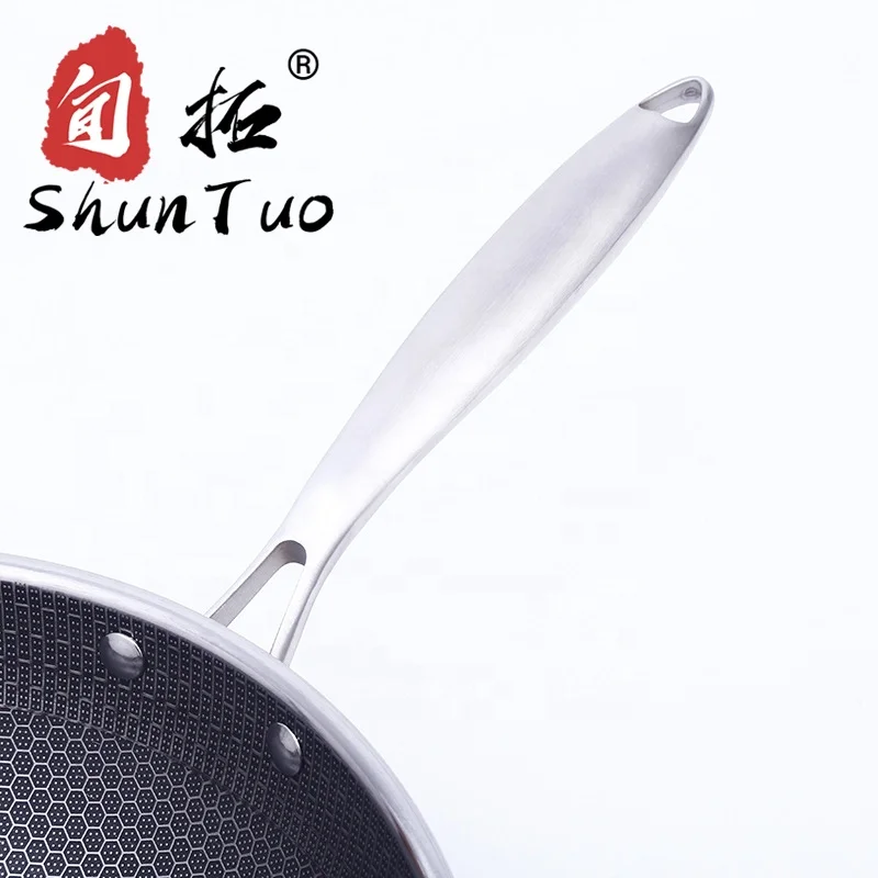 
gas two ears honeycomb nonstick Triply 304 stainless steel cooking pan induction chinese wok pan 