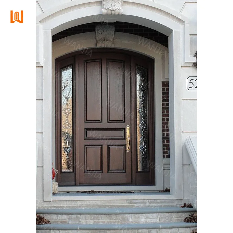 Traditional design residential house entrance side window design wooden door front entrance door modern wooden door
