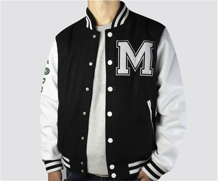 2022 Wholesale Men Custom Cotton Fleece Baseball Jacket Letterman Blank Hooded Varsity Jacket Leather Sleeves OEM Logos