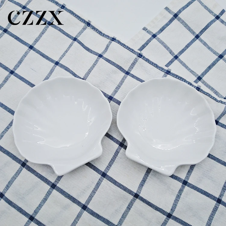 White Ceramic Dinnerware Tray Hot Pot Restaurant Seasoning Dishes Scalloped Dinner Plate Ceramic Shell Shape Dish