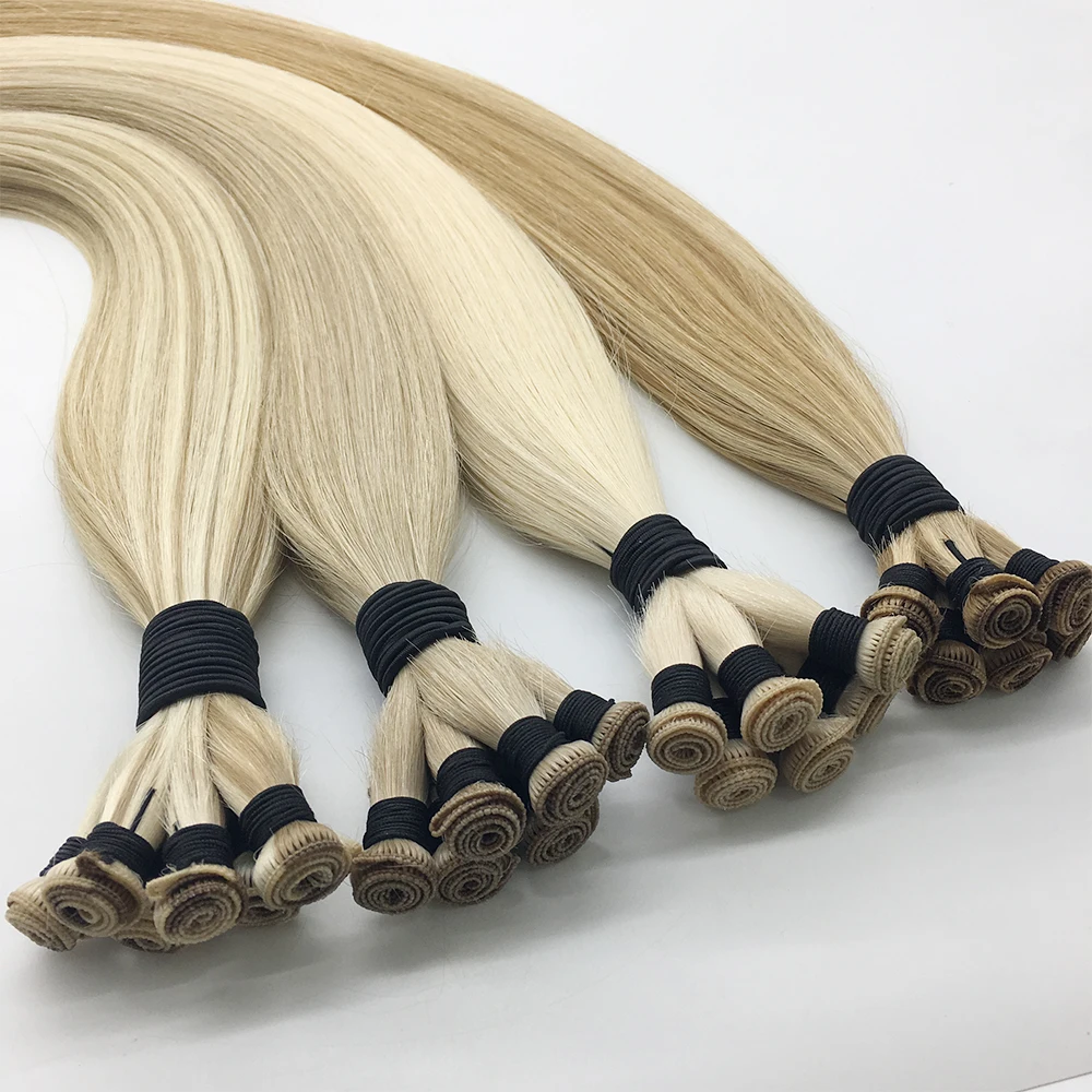 Handtied Weft Natural Look Smooth Soft Russian Cuticle Aligned Hair Lightweight Double Drawn Handtied Weft