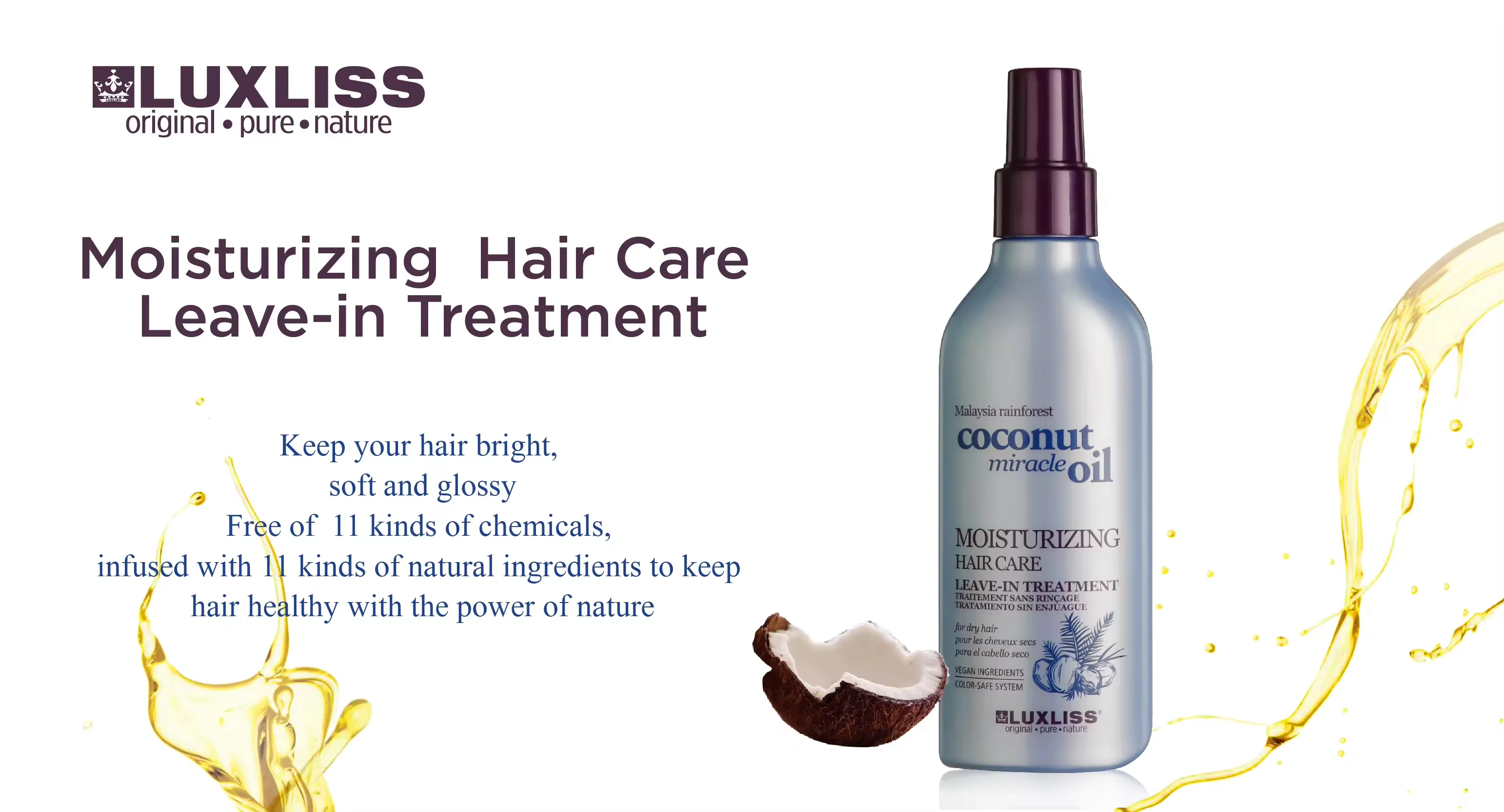 Luxury High Quality Hair Care Product Organic Coconut Oil Hair Treatment For Damaged Hair Shampoo and Conditioner Spray Set