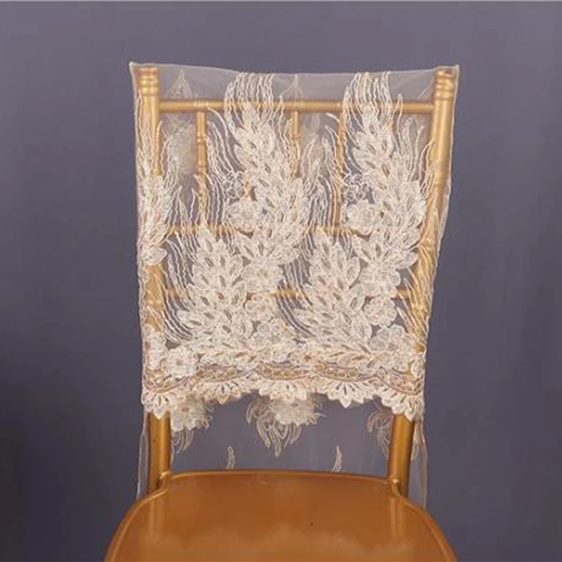 Luxury 3d Sequin Metal Sashes Embroidery Flower Fancy Lace Chair Cover For Wedding Events