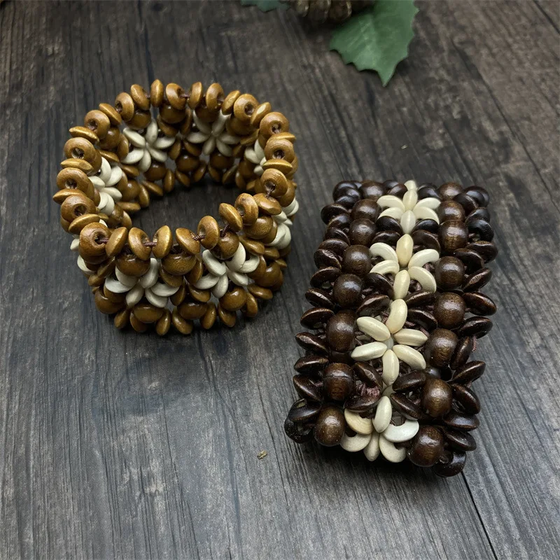 Fine Bracelet Natural Wooden Bead Elastic Bracelets Bohemia Jewelry Beach Travel Cotton Hemp Bracelet for women