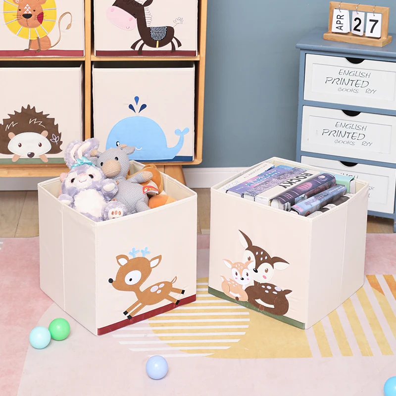 High Quality Cartoon Foldable Cube Storage Box Stackable Kids Toy Storage Organizer Box For Toy Storage