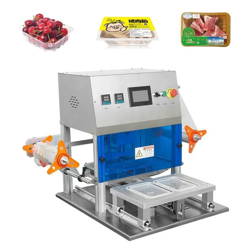 Pneumatic Semi Automatic Plastic Fast Food Tray Lunch Box Sealing Packaging Machine Restaurant PP PE Aluminium Film Heat Sealer
