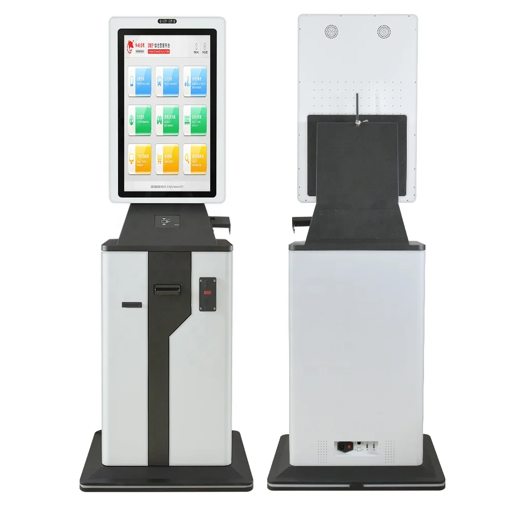 Crlty 32inch cinema hotel check in ticket printer kiosk self service touch screen cash acceptor exchange parking payment kiosks