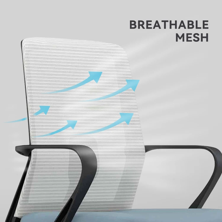 Ergonomic Design Fixed Armrest Black Frame Mid Back Commercial Office Furniture Staff Mesh Chairs For Conference Meeting Room