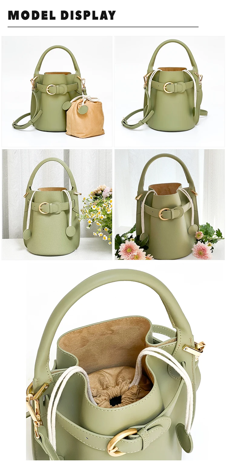 full grain Large capacity genuine leather women bucket bags split leather fashion cow handbags