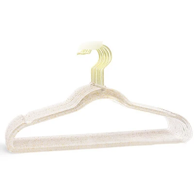 DS962 Custom Plastic Transparent Coat Hangers Non-Slip Space Saving Suit Hangers Glitter Acrylic Gold Powder Pearl Hanger