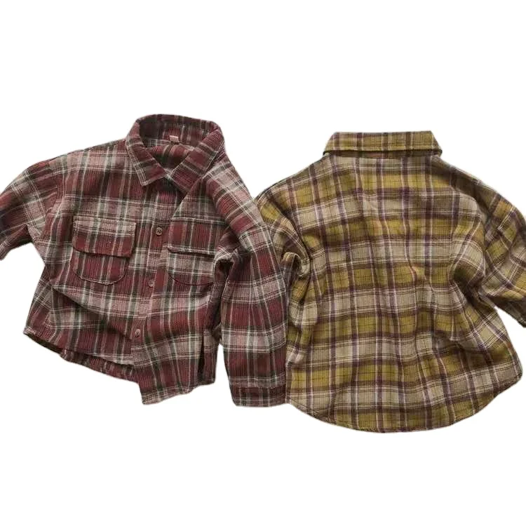 Рубашки в клетку с длинным рукавом для мальчиков и девочек, Детский кардиган, хлопковый свитер, детская одежда для холодного сезона, куртка