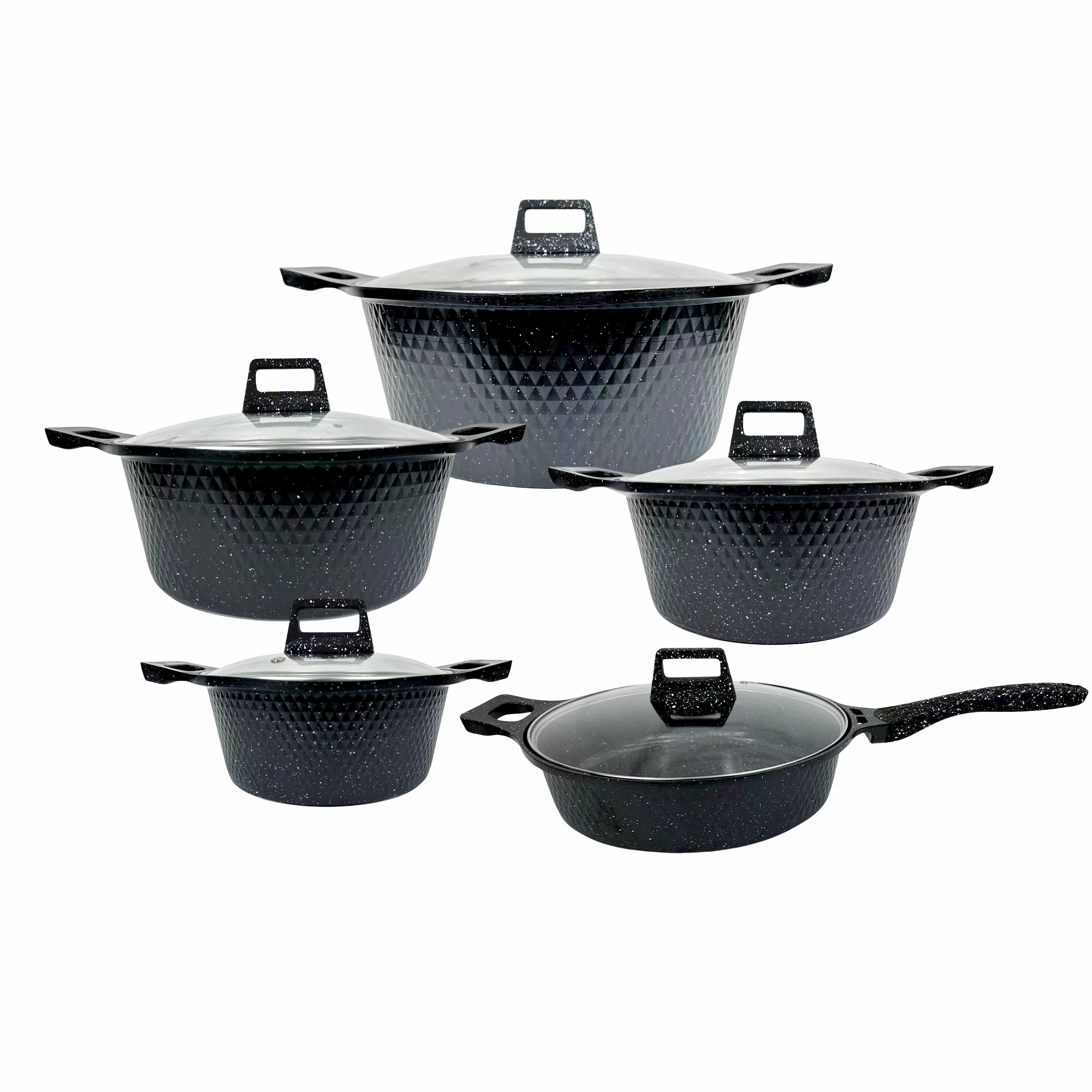 Customizable 1-10pcs Cook pots and pans cookware sets with Glass Lid Stainless Steel Cooking Pot Set with Diamond pattern