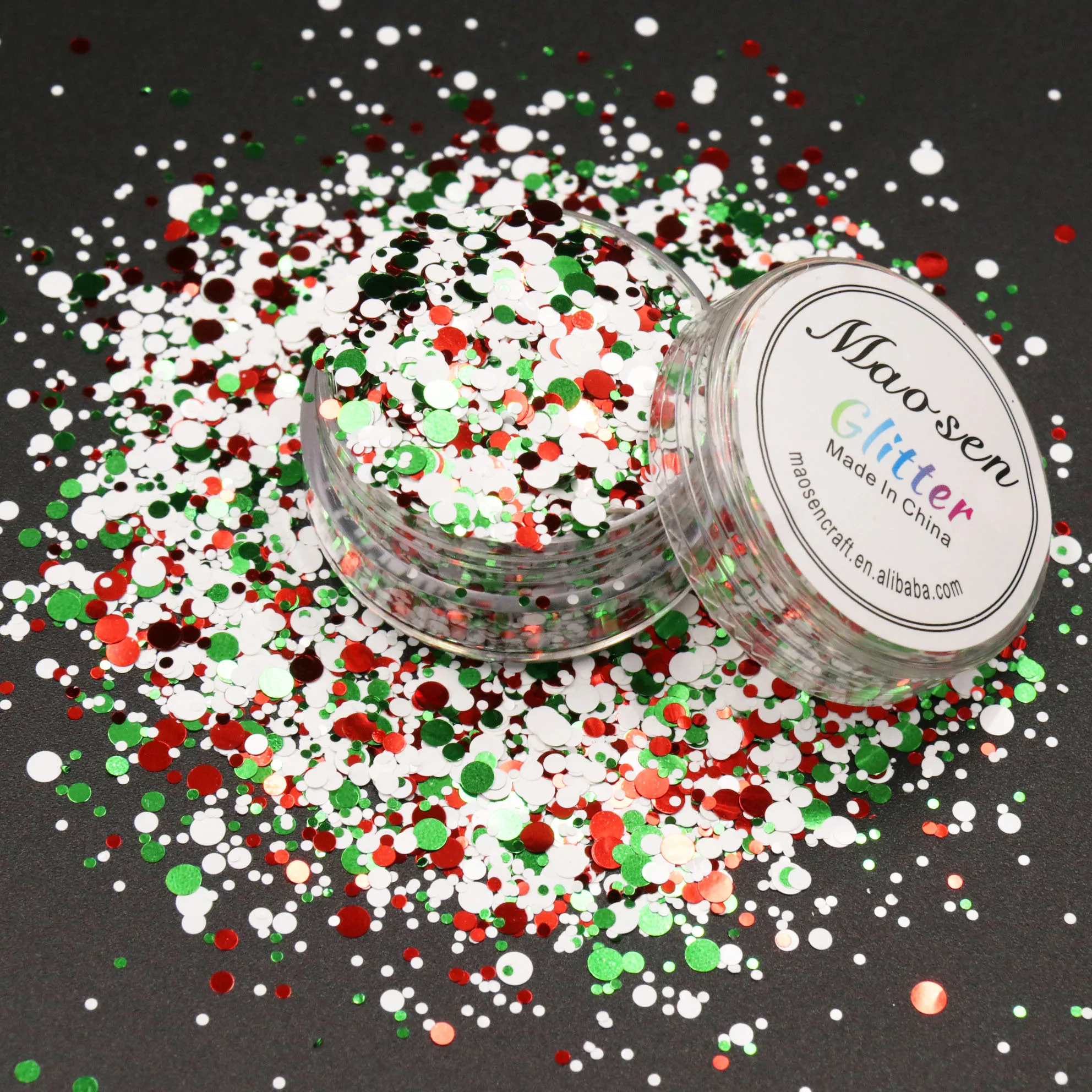 Bulk Polyester Solvent Resistant Christmas Green Red White Dots Mix Glitter For Craft