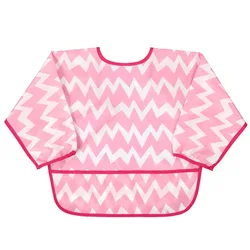 Easy to wipe oil stain proof full-length long sleeved waterproof baby smock feeding bib for 6-24 months