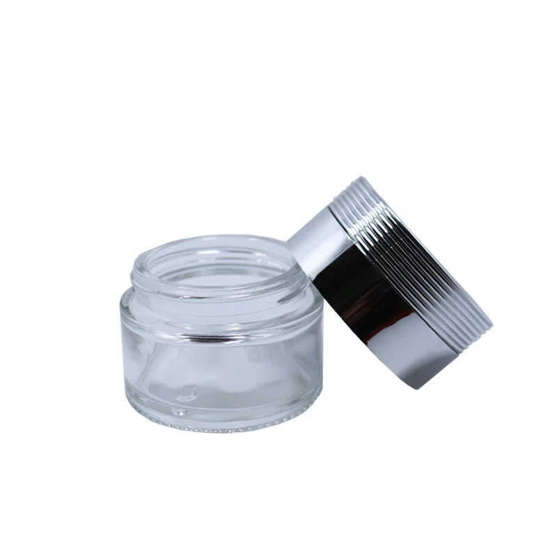 empty clear 30g 50g cosmetic container 100g glass skin care cream jar with aluminum lid