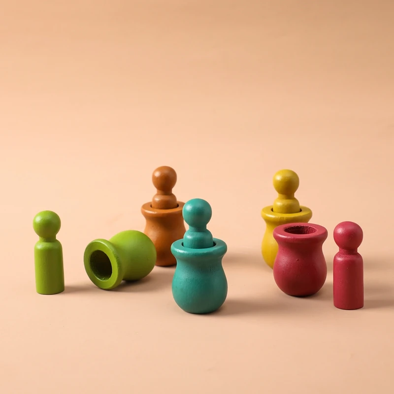 Solid Wooden Barrel Man Children Toy Pretend Play People Figures Doll Colorful Blocks