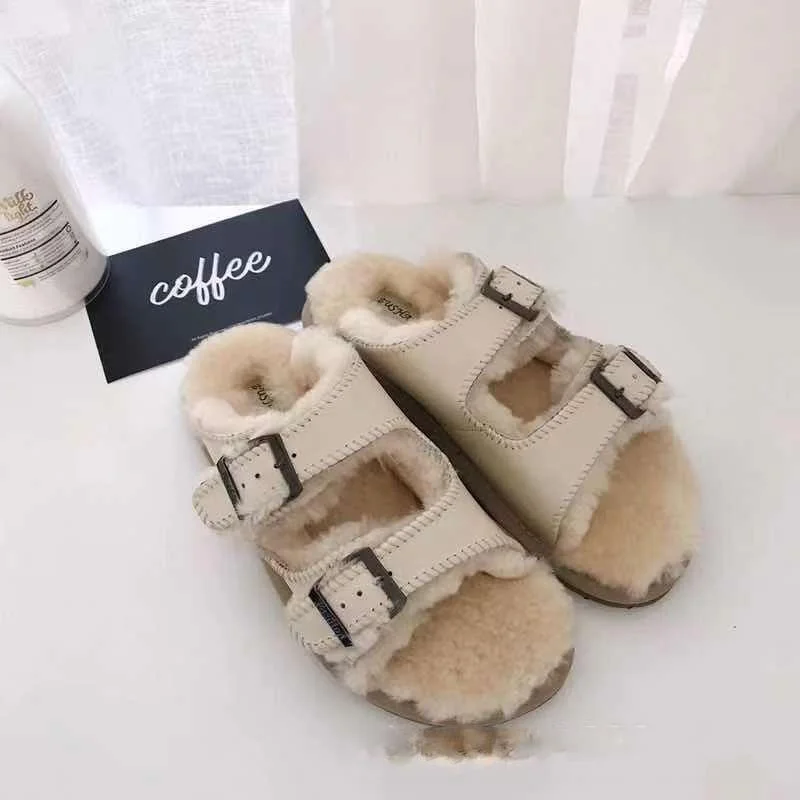 Woolen Sheep Wool Fur House Slides Slippers Slides Luxury Indoors Outdoor Winter for Woman Fashion Leather