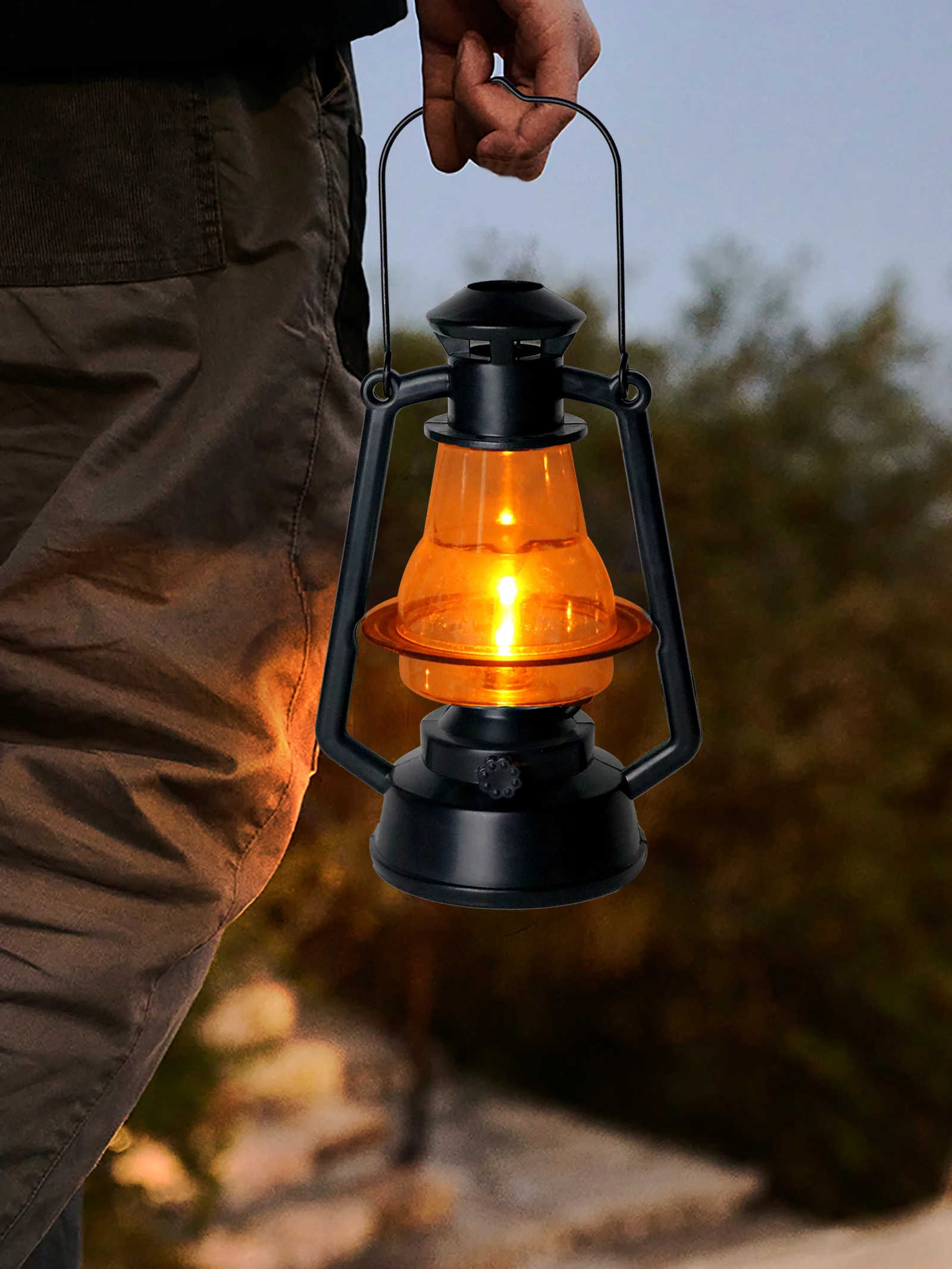 Pl3169F Retro Oil Lamp Black Simulation Flame Red Flashing Outdoor Camping Wholesale Vintage Kerosene Lights Lantern