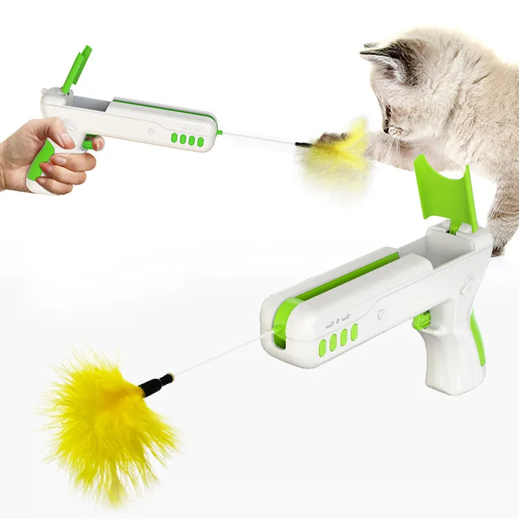 
pet supplies built-in feather gun shape cat toy play cat stick feather toy 