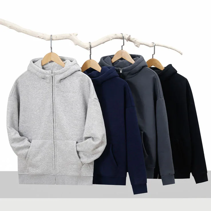 Winter Warm Thick Sweatshirt Heavy Weight Sweat Full-Zip Hoodie Fleece Unisex Hoodie
