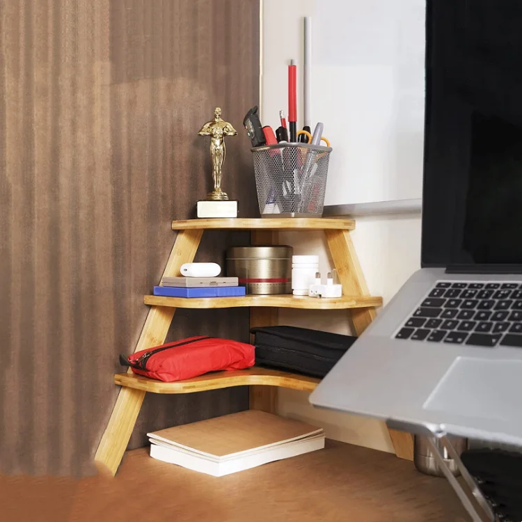 Multifunctional corner shelf  bamboo storage rack  countertop organizer  wooden shelf
