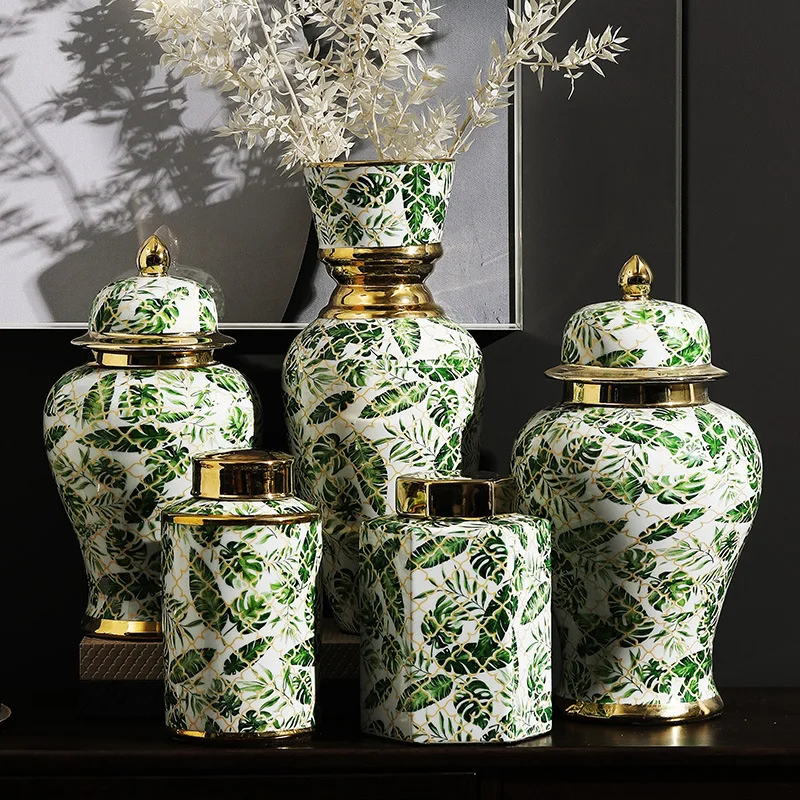 Factory direct sale of Factory direct sale of green ceramic vases Luxury ginger jars Modern decorative vases for home decor