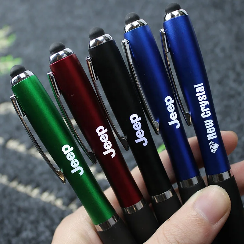 Custom promotional gift multi-function advertising logo LED light up pen with stylus