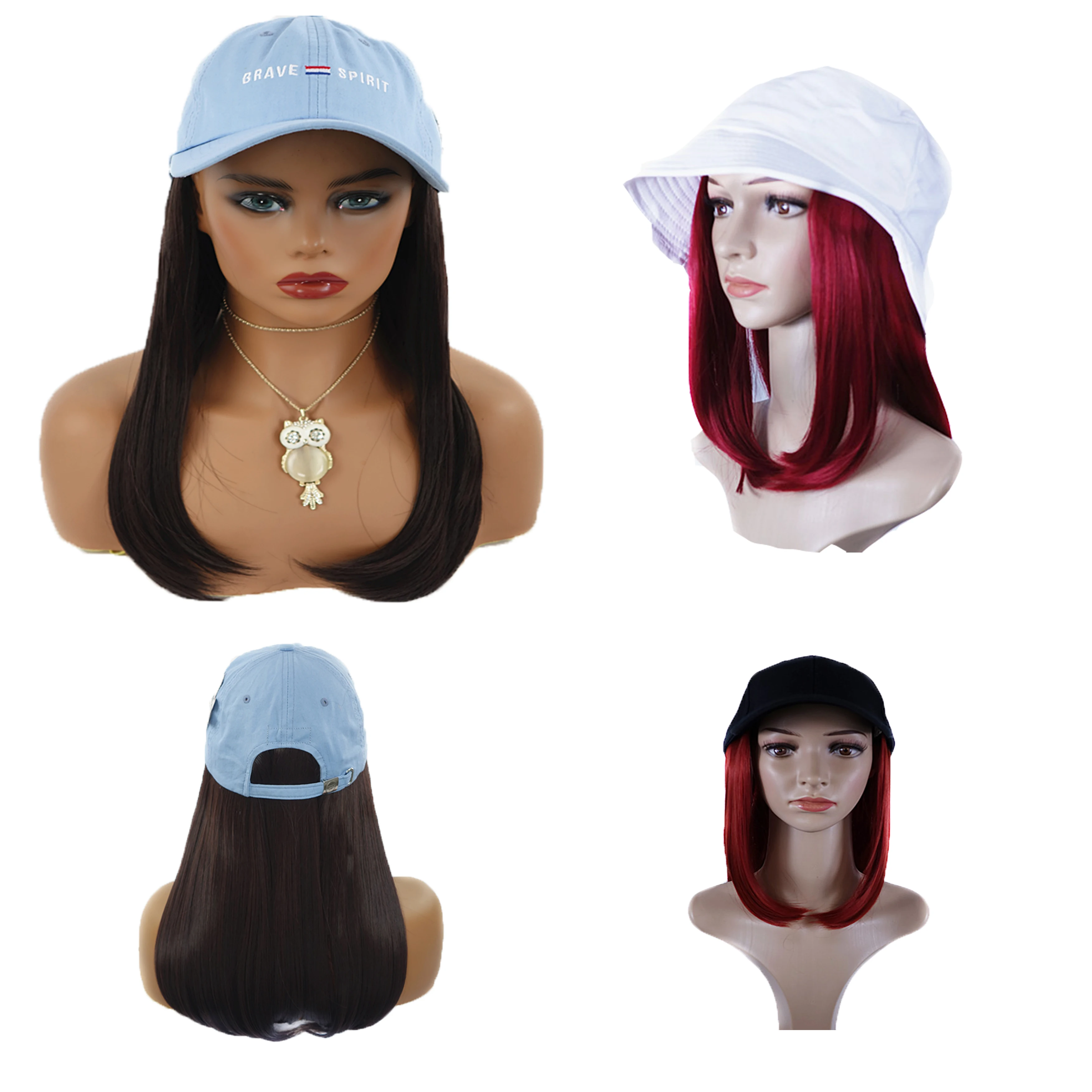 Fashionable hat wig short bob High heat Synthetic hair wigs with hats