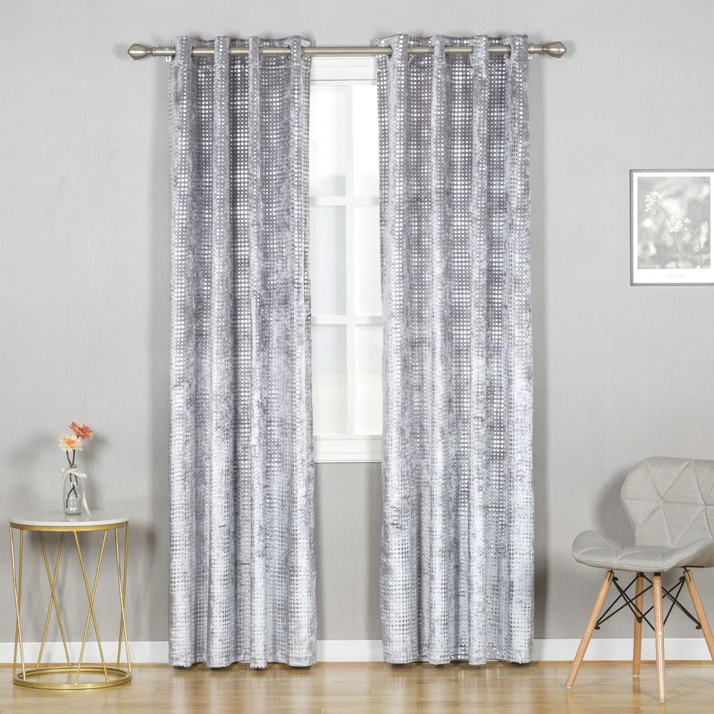 High ceiling 3D metallic printed velvet curtain silver shinning dot warm keep blind shade eyelets curtain