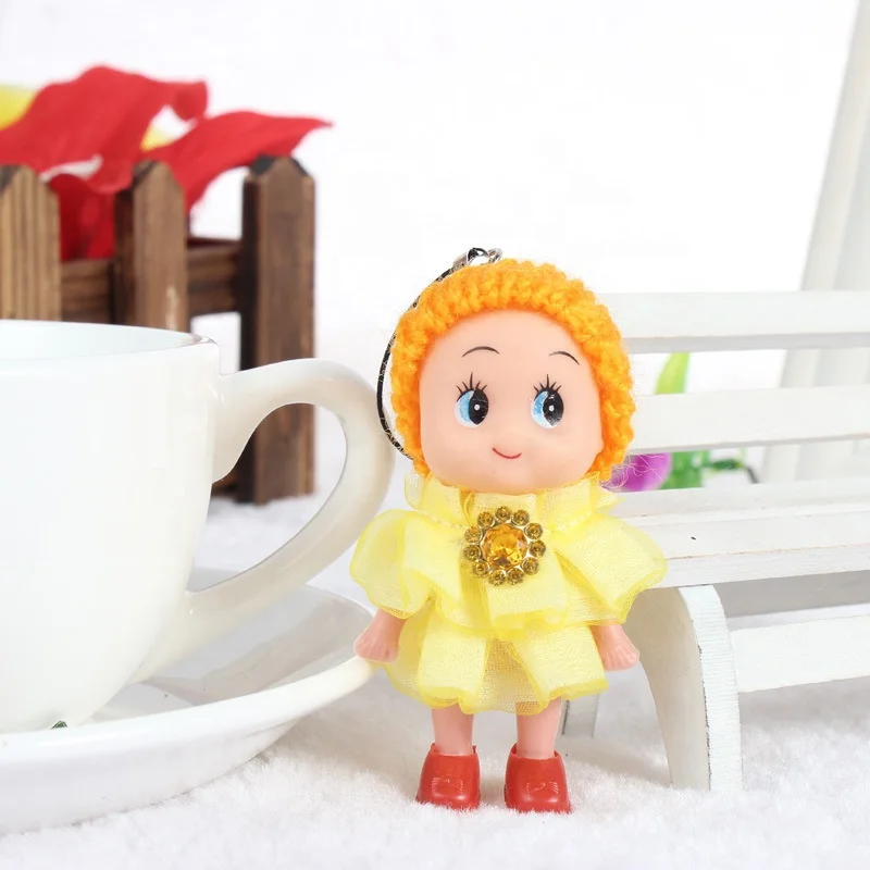 promotional gift 8CM cute girl dolls small plastic doll with keychain
