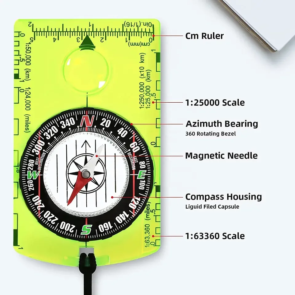 Multifunction Arylic  Orienteering Backpacking Compass Waterproof Map rule Compass  scale for Scout Kids Outdoor Camping