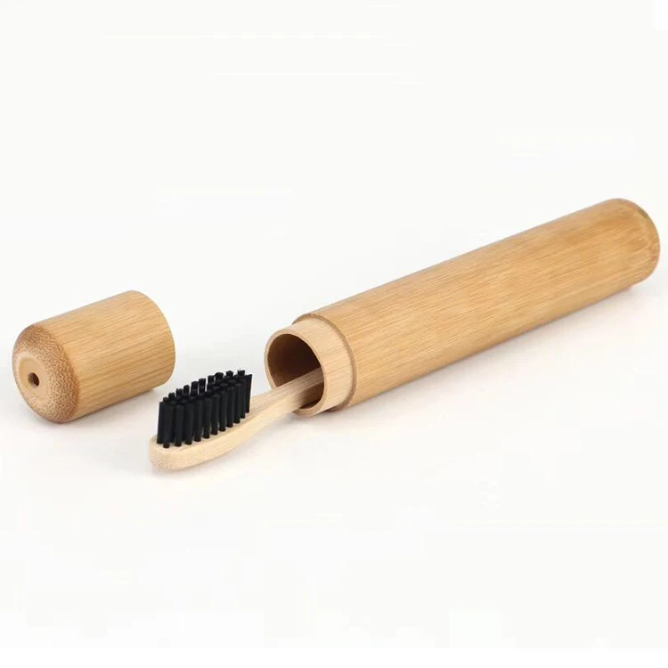 biodegradable  bamboo toothbrush for adult and kid  in bamboo container  01