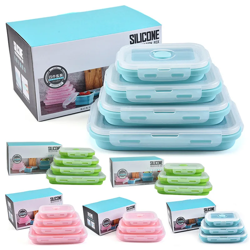 Reusable Food Storage Containers Kitchen Eco Friendly Food Safe Collapsible Silicone Storage Lunch Boxes With Lids