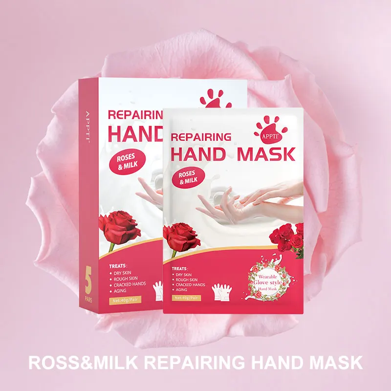 5 Pairs Repairing Hand Peel Mask with Rose & Milk, Moisturizing Hand Mask for Repair Dry Skin, Rough Skin, Cracked Hands