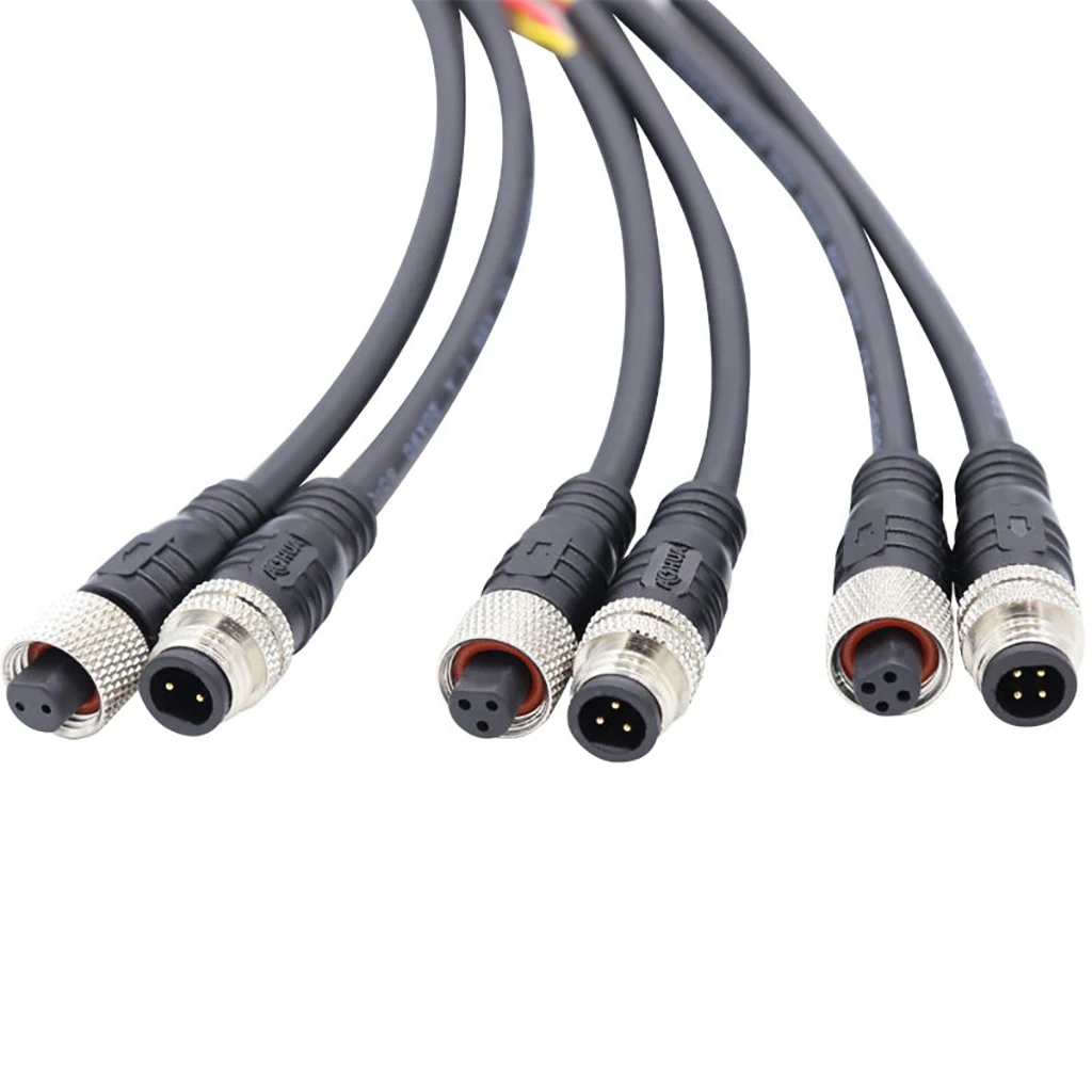 M8 3 Pin Serial Custom Cable 180 Degree Male to Female 24AWG 2M Length M8 Waterproof Cable Assemblies