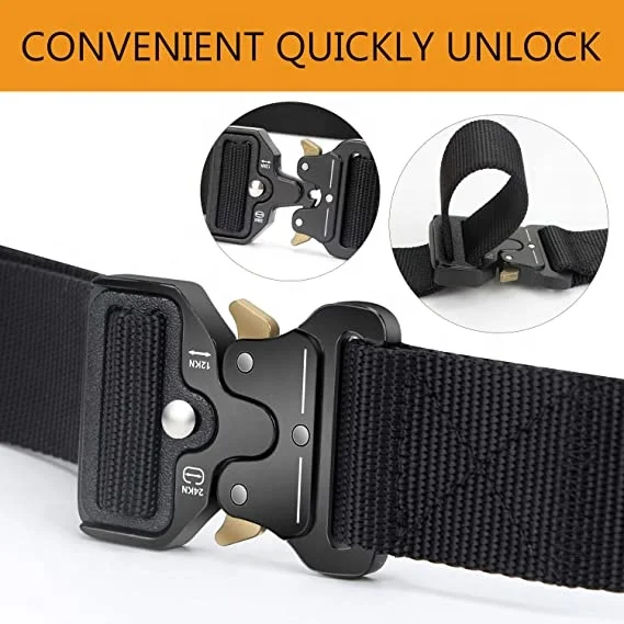3.8CM Wholesale Custom Woven Thick Nylon Webbing Belt With Heavy Duty Quick Release Metal Buckle Mens Tactical Belts