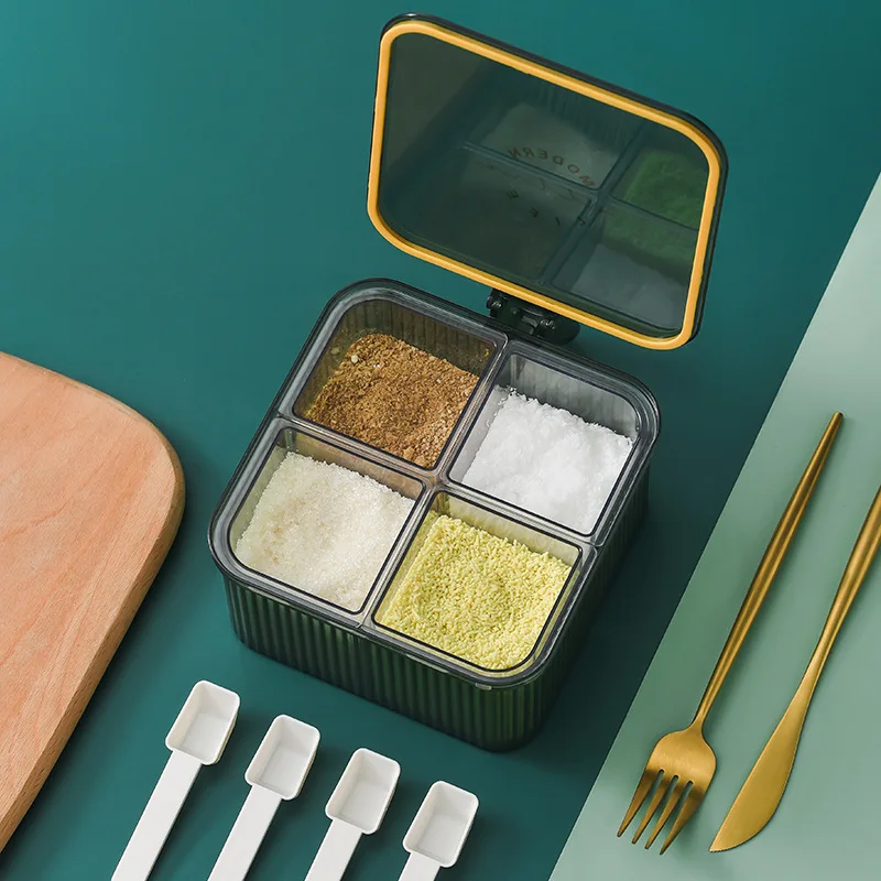 Kitchen Spice Box Set Four-Compartment Spice Jar Household Multi-Compartment Storage Box With Lid