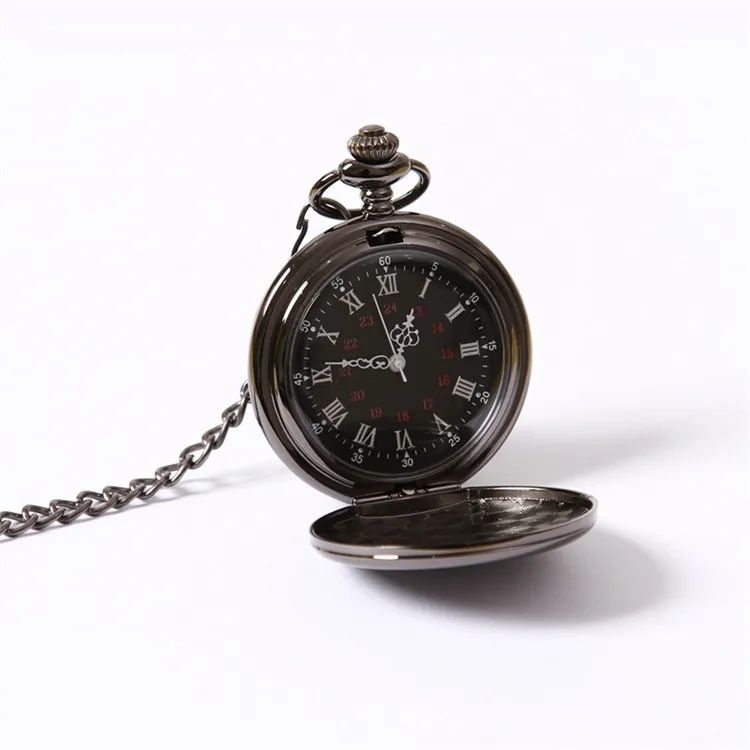 2020 Wholesale Custom Engraved Black Old Vintage Skeleton Automatic Mechanical Men Pocket Watch With Chain