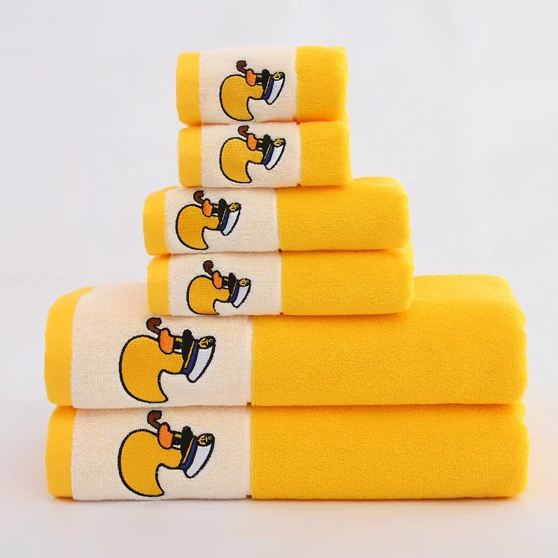 Custom 70x140 cm Large 100% Cotton Cute Jacquard Yellow Duck Soft Toy Reassure Baby Soothing Bath Towel