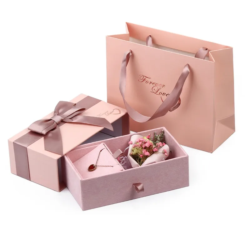 White  mens make up tie sets treasure packaging chest gift box with ribbon