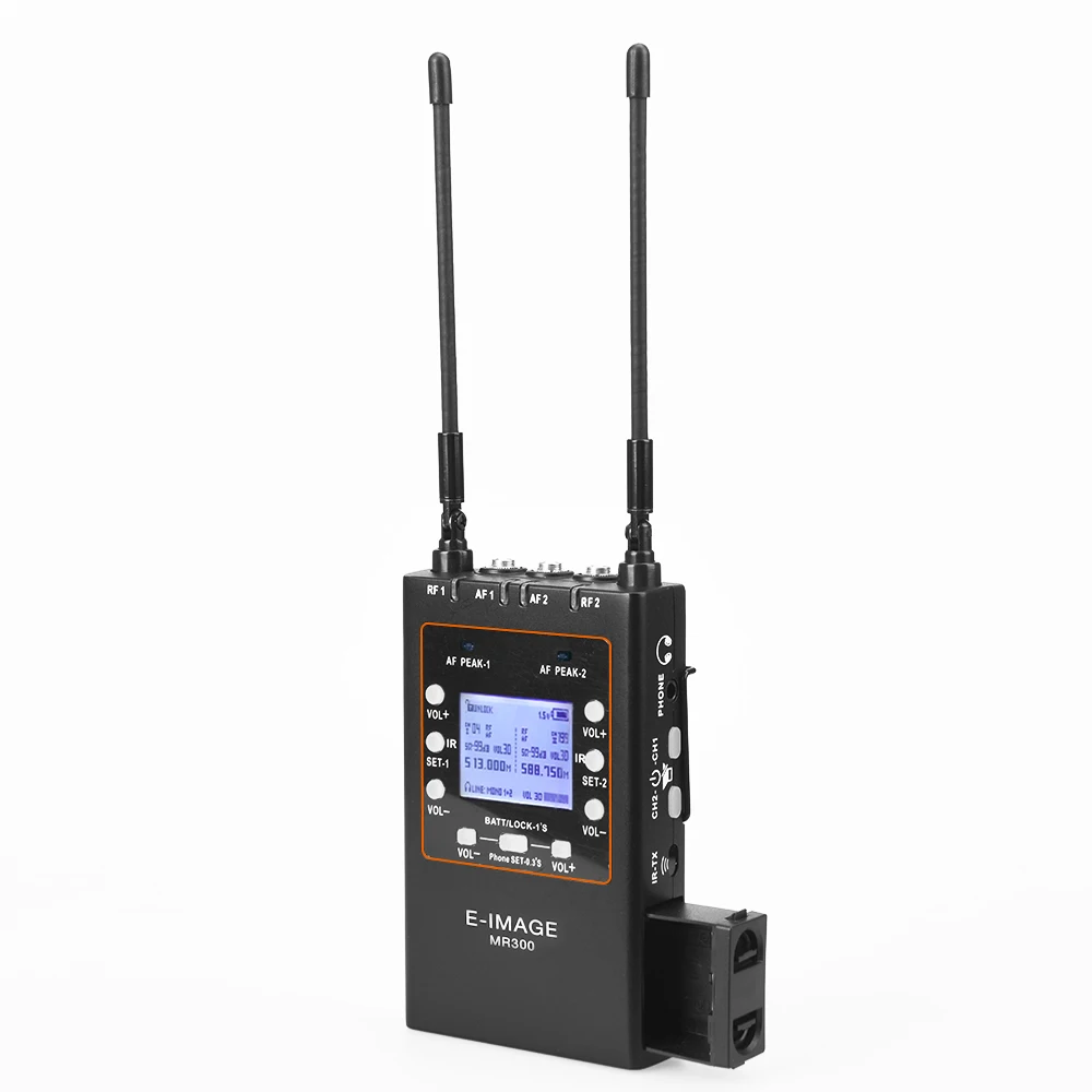 E-IMAGE MR-300 UHF Two- channel Metal body UHF/PLL Portable wireless Receiver for wireless microphone