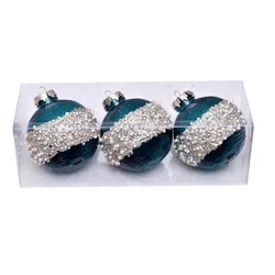 8CM 3pcs/set PET X-mas Tree Ornament Ball Glitter Christmas Balls With Pears For Indoor Hanging & Party